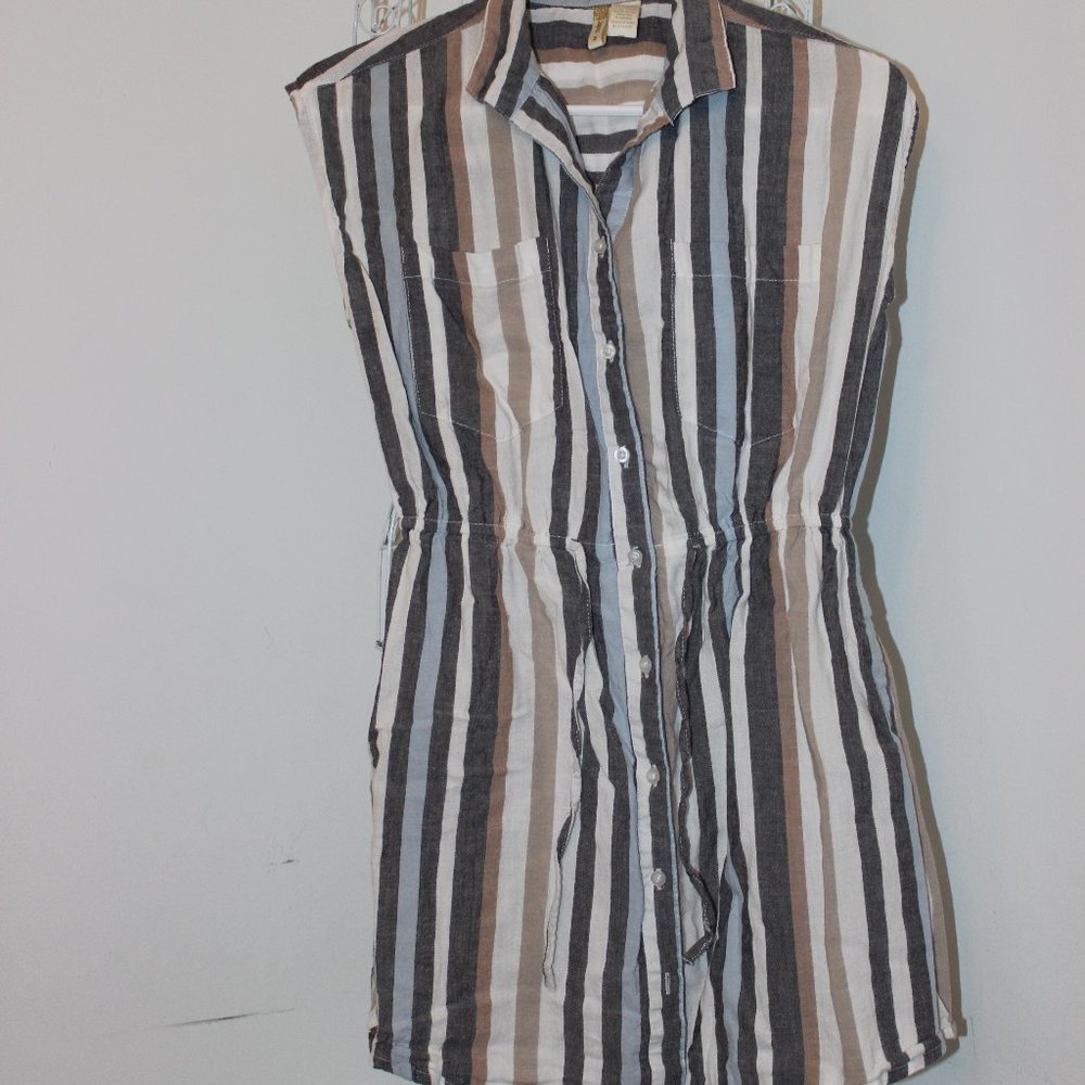Blue, Gray, and Taupe Dress